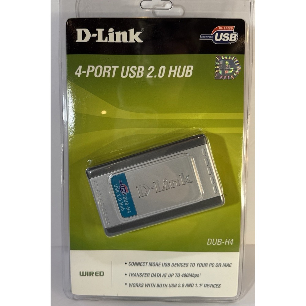 D-Link 4 Port High Speed USB 2.0 Hub External Hub Dub-H4 w/ AC Adapter